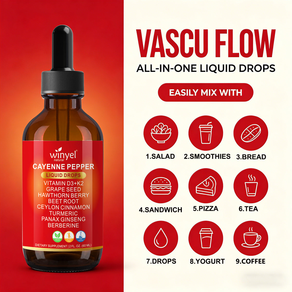 Cayenne Pepper Liquid Supplement with Hawthorn Berry & Vitamins - 1 Pack