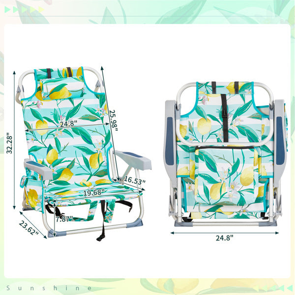 Folding Beach Chair with Lemon Pattern - Lightweight Aluminum Frame