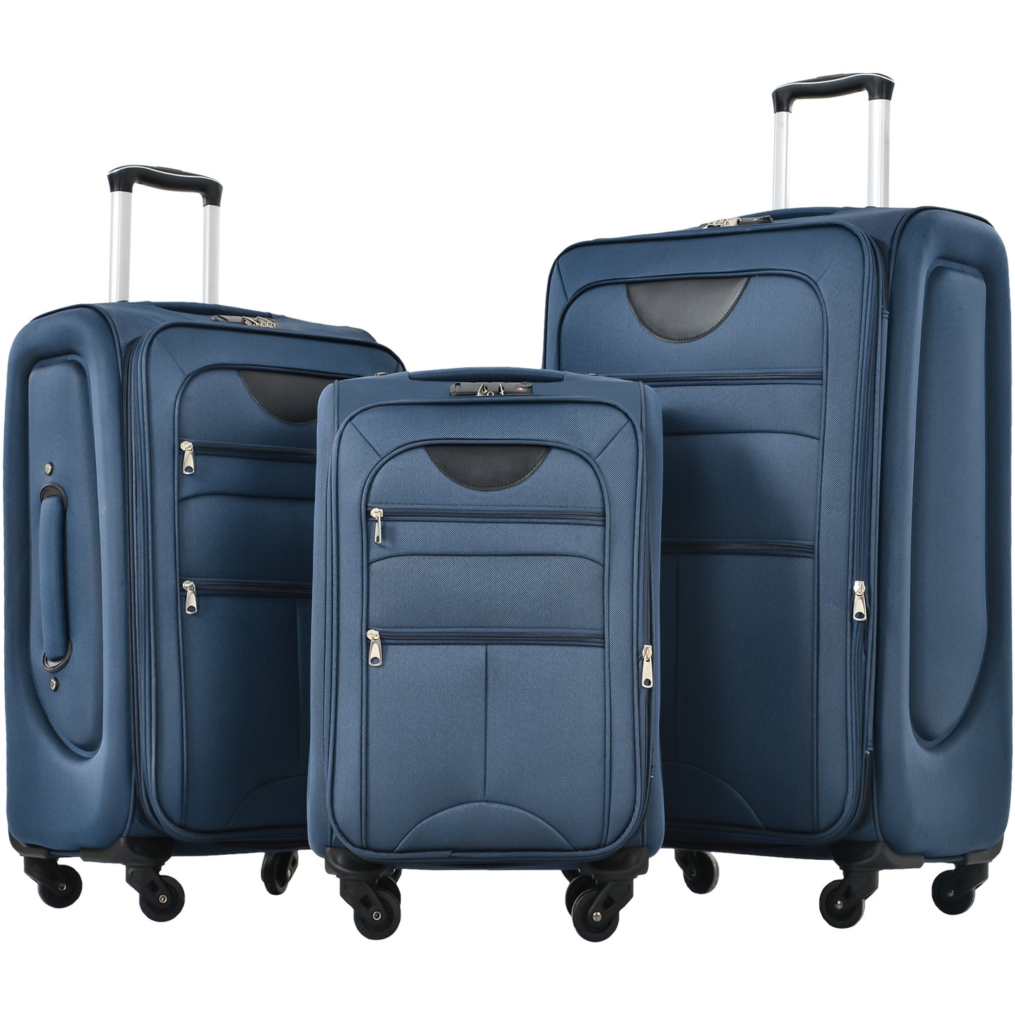 Expandable Softside Luggage Set - 3 Piece Spinner Suitcase - Dark Blue