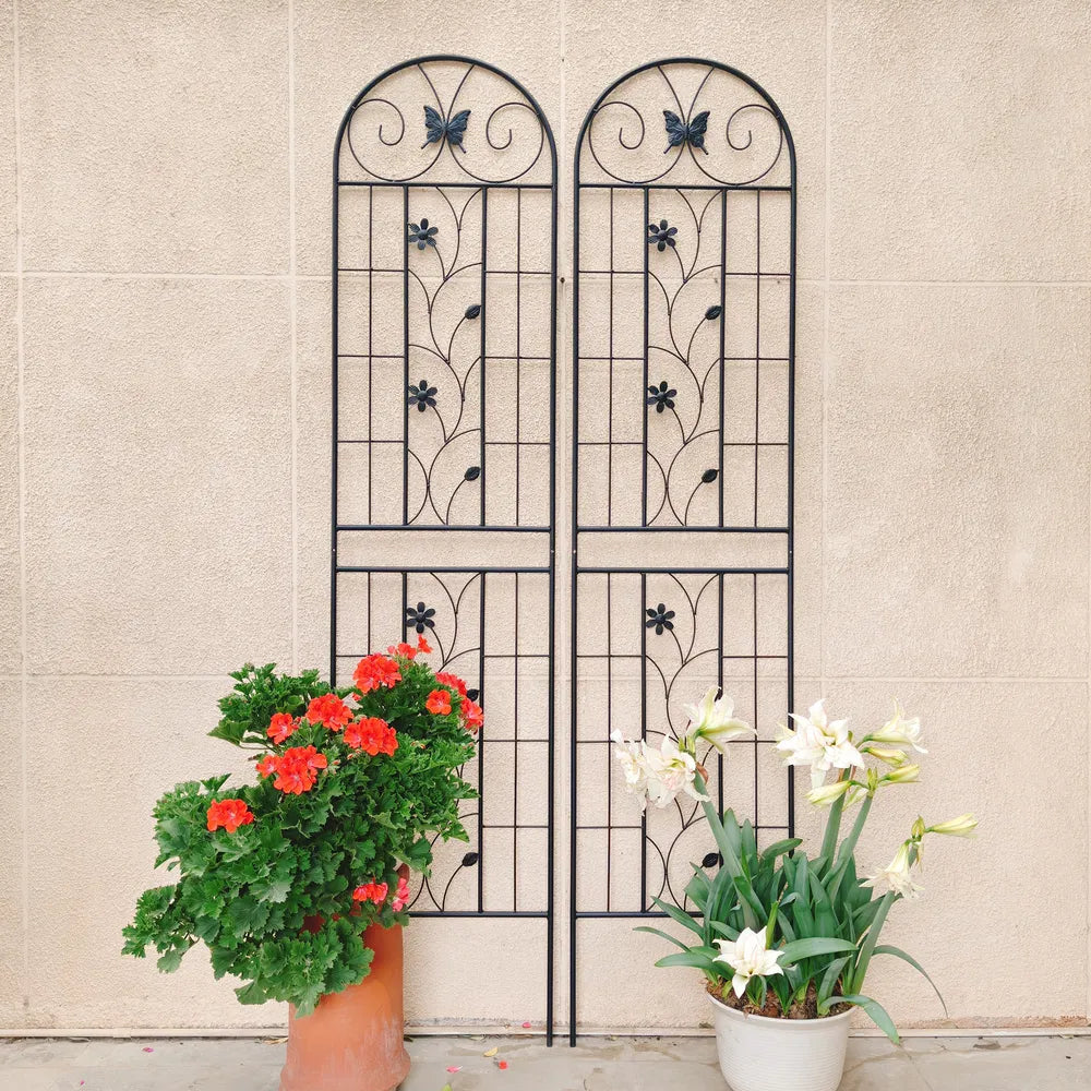 Metal Garden Trellis 2 Pack - 86.7" Rustproof Black Support for Climbing Plants