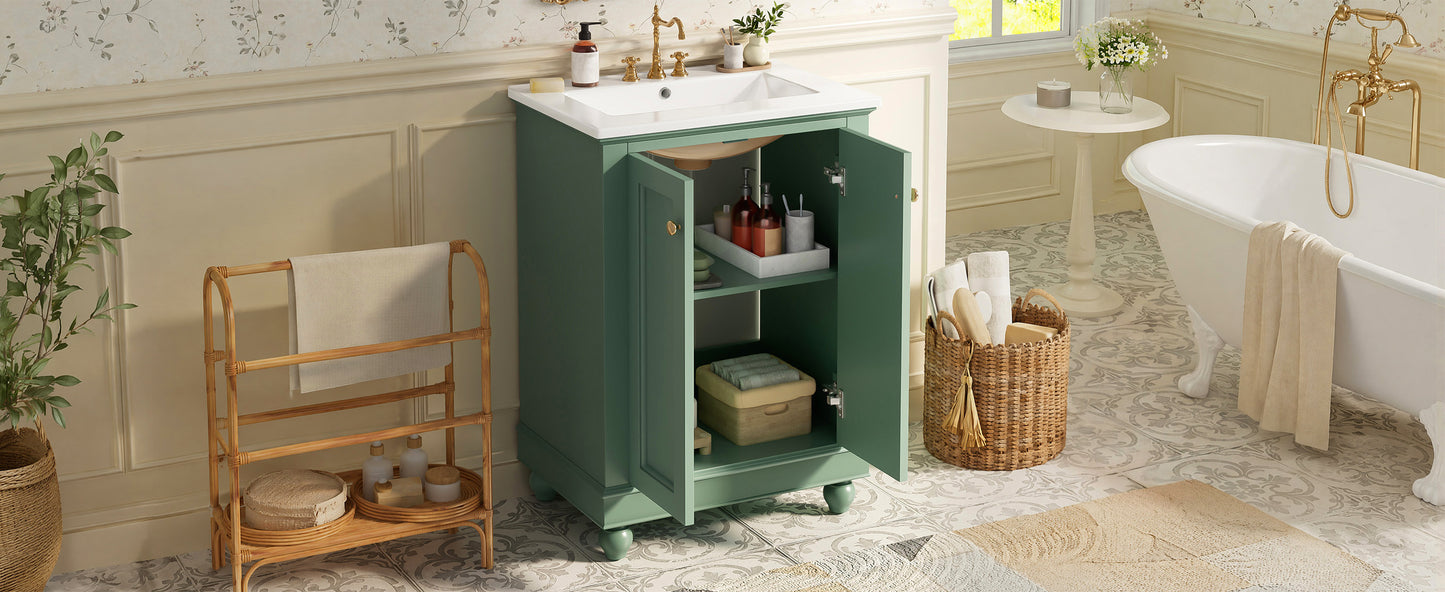 24 Inch Green Modern Bathroom Vanity Cabinet with Soft-Closing Storage