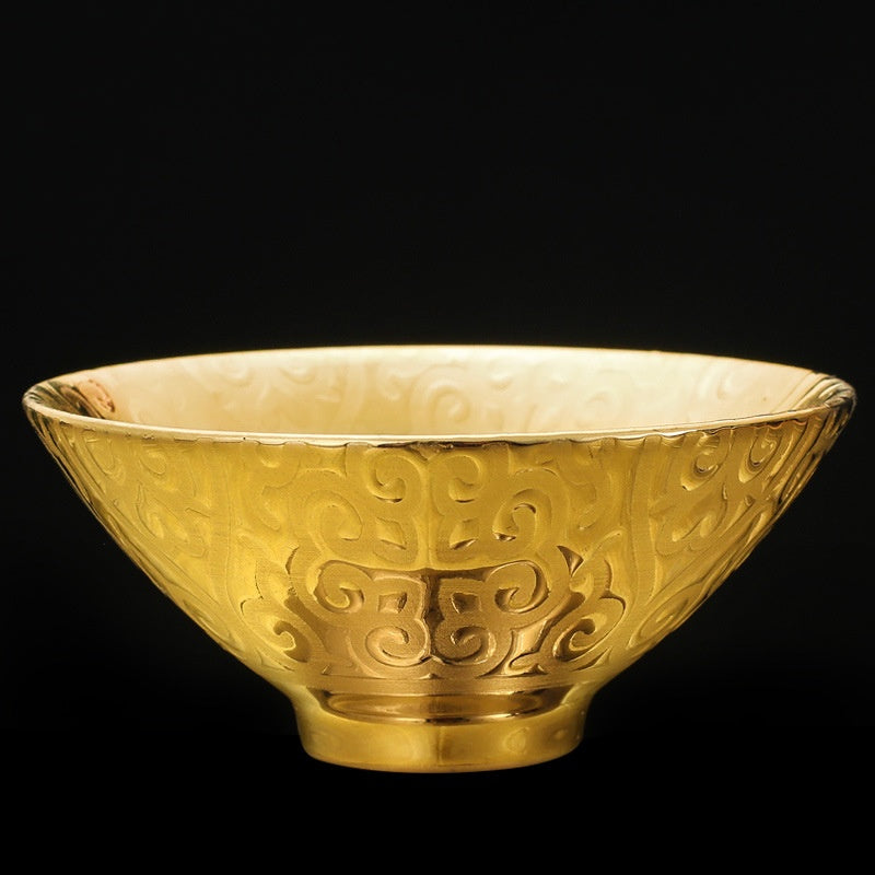Ceramic Tea Cup Gilding Temmoku Style Tea Bowl for Kung Fu Tea Set - Xiangyun Color