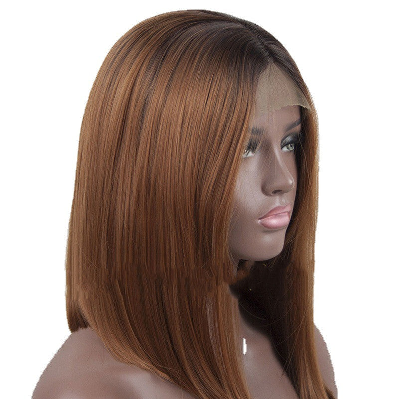 Short Bob Wig with Long Bangs - Synthetic Hair
