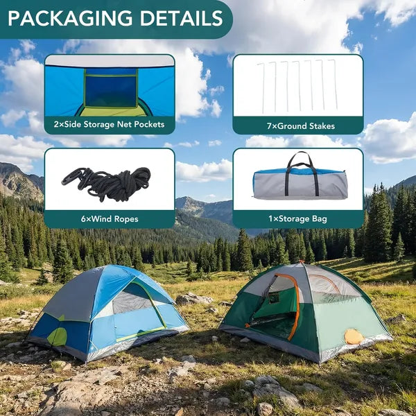 Portable Camping Tent with Mesh Windows & Skylights - Lightweight Dome Shelter for Outdoor & Backpacking