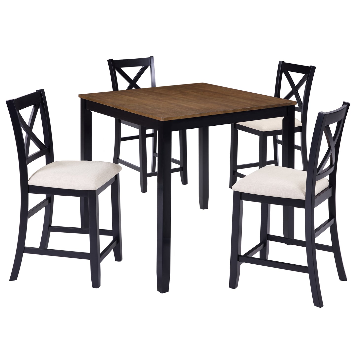Counter Height Dining Table Set with 4 Chairs - Black & Oak