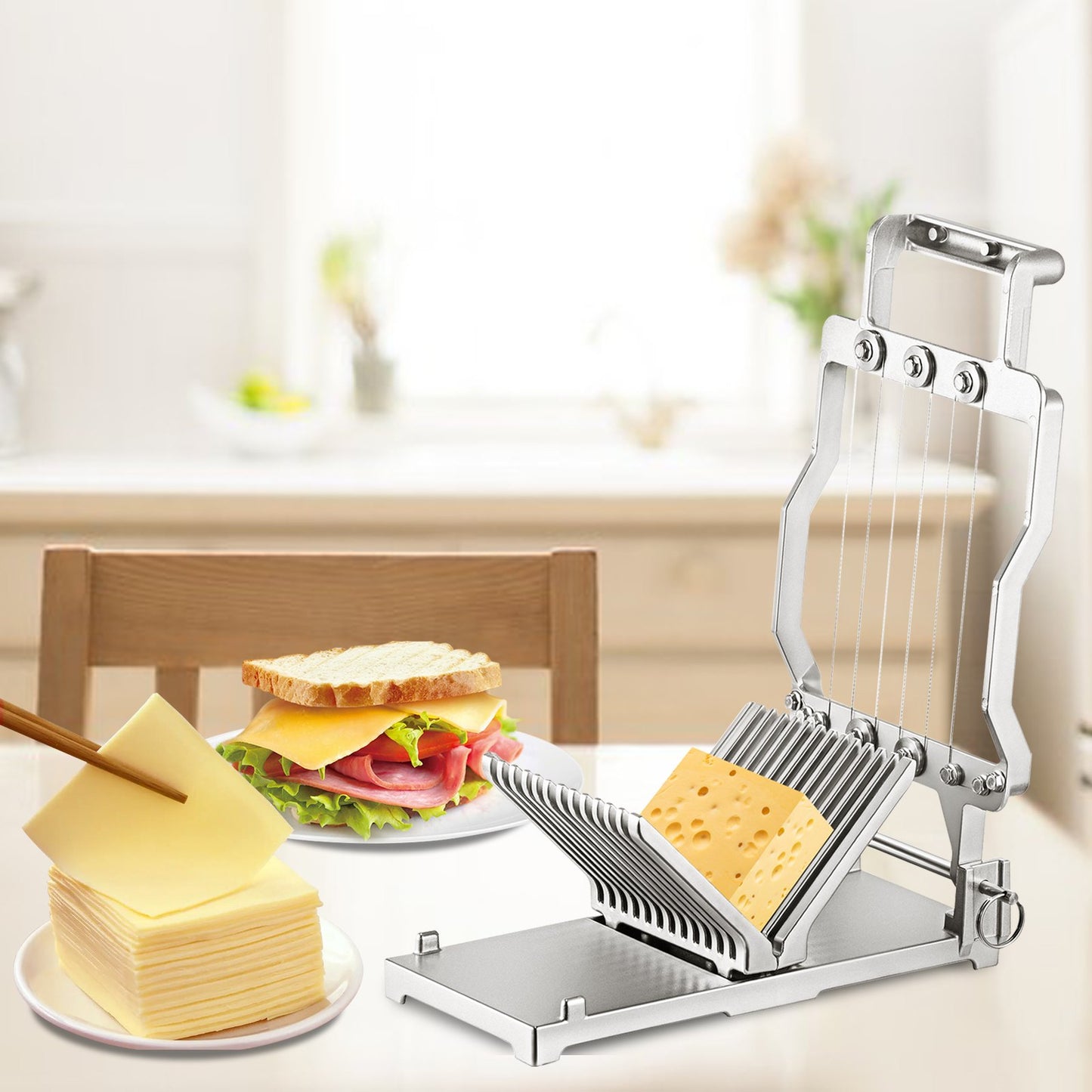 Commercial Cheese Slicer with Wire, 1cm & 2cm Thickness, Aluminum Alloy Kitchen Tool