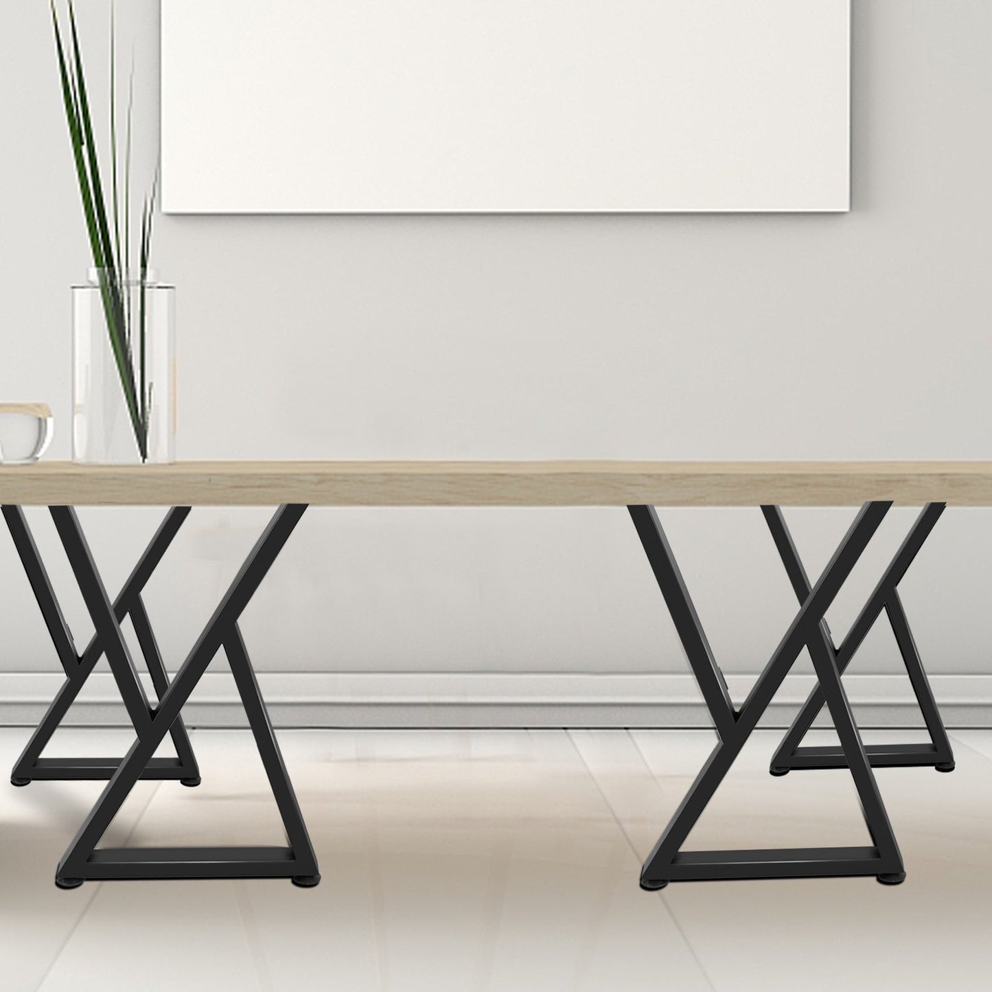 Heavy Duty Metal Table Legs Set of 2 - 28x18 Inch Black Z-Shaped Desk Supports with Rubber Floor Protectors