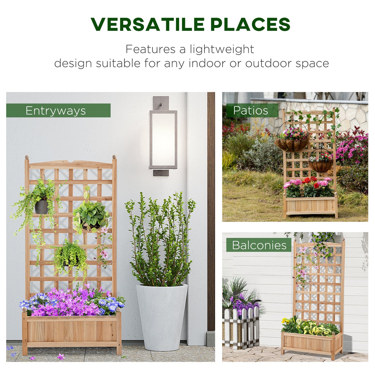 Wooden Raised Garden Bed with Trellis - Outdoor Planter Box for Climbing Vines and Flowers, 24 x 12 x 49 Inches