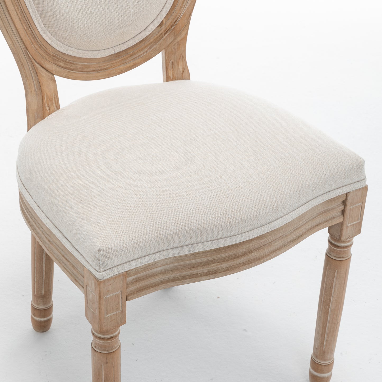Farmhouse Dining Chairs Set of 2 - Solid Wood Frame with Linen Cushions, Beige
