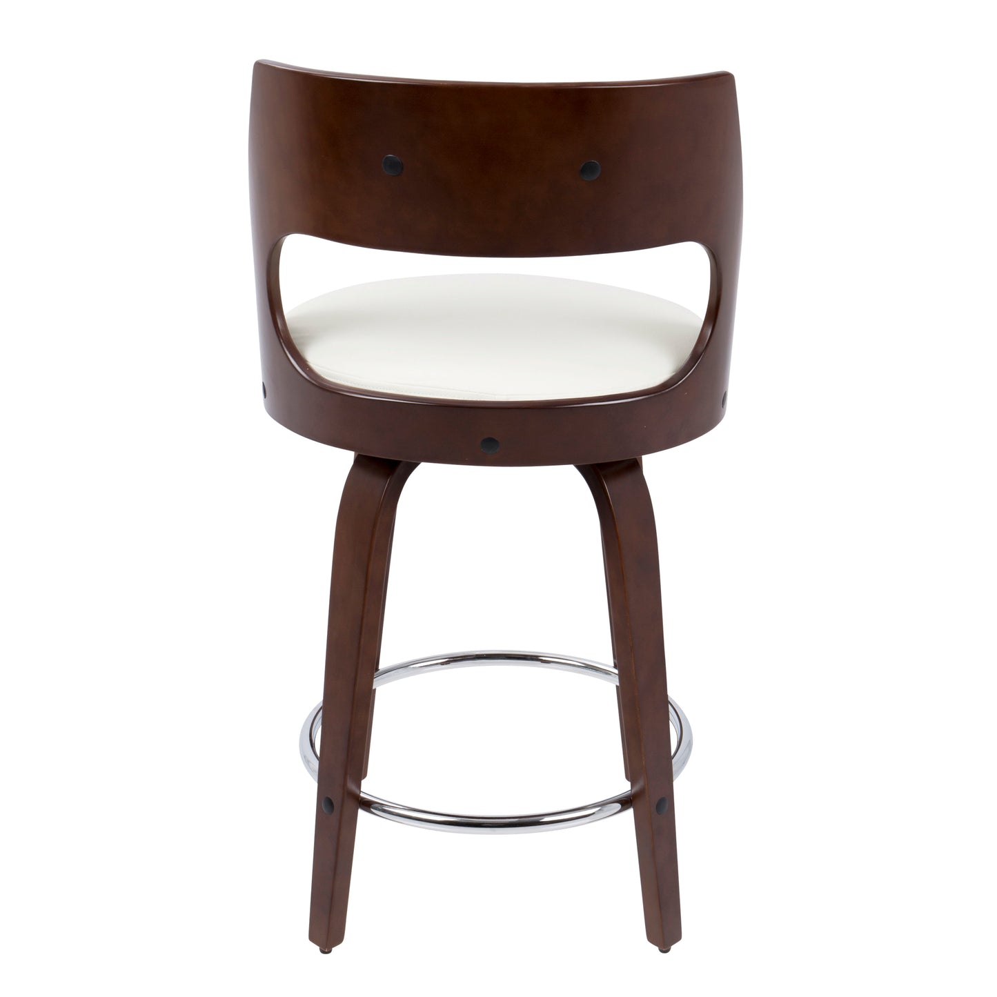 Mid-Century Modern Swivel Counter Stool Set of 2 - Cherry & White Faux Leather
