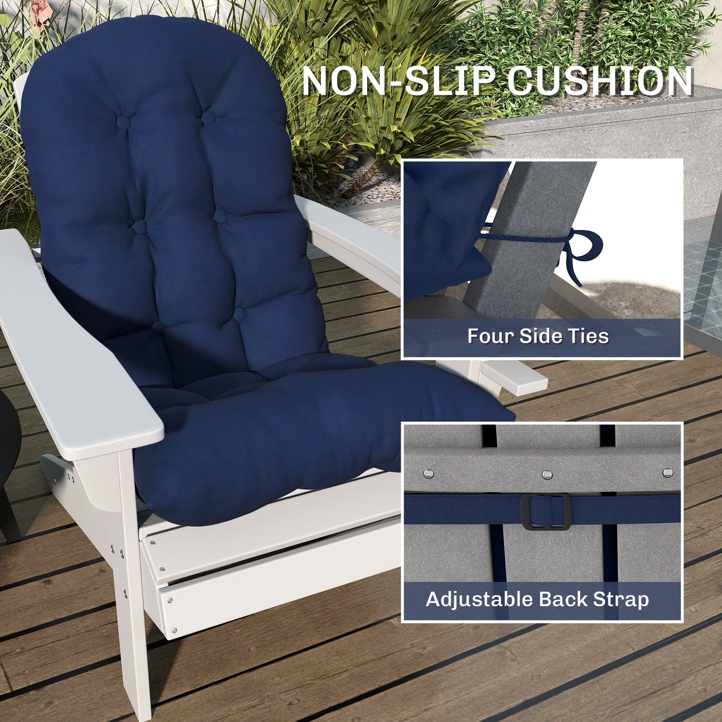 Adirondack Chair Cushions Set of 2 - Navy Blue Tufted Cushions