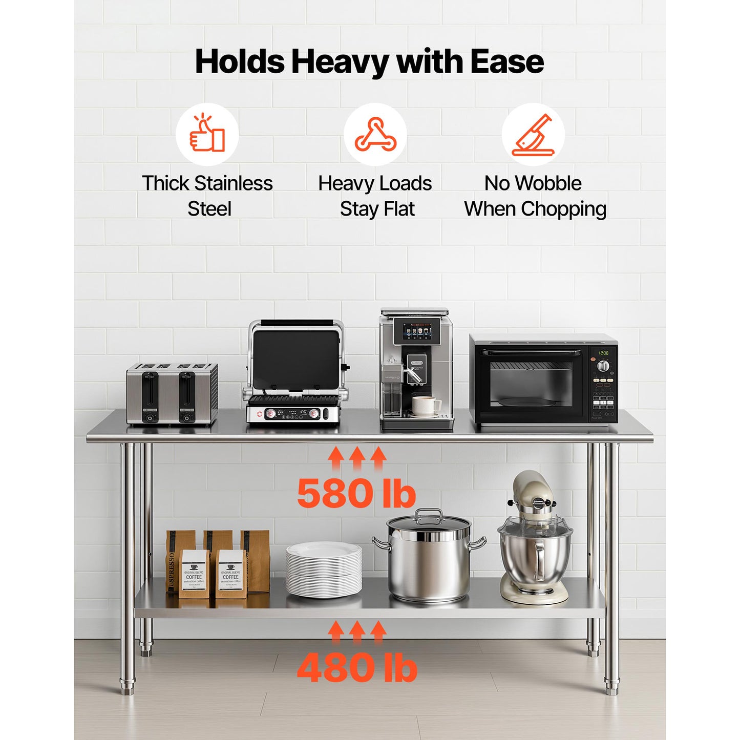 Stainless Steel Work Table 24x72 Inch Food Prep Kitchen Workstation with Adjustable Shelf