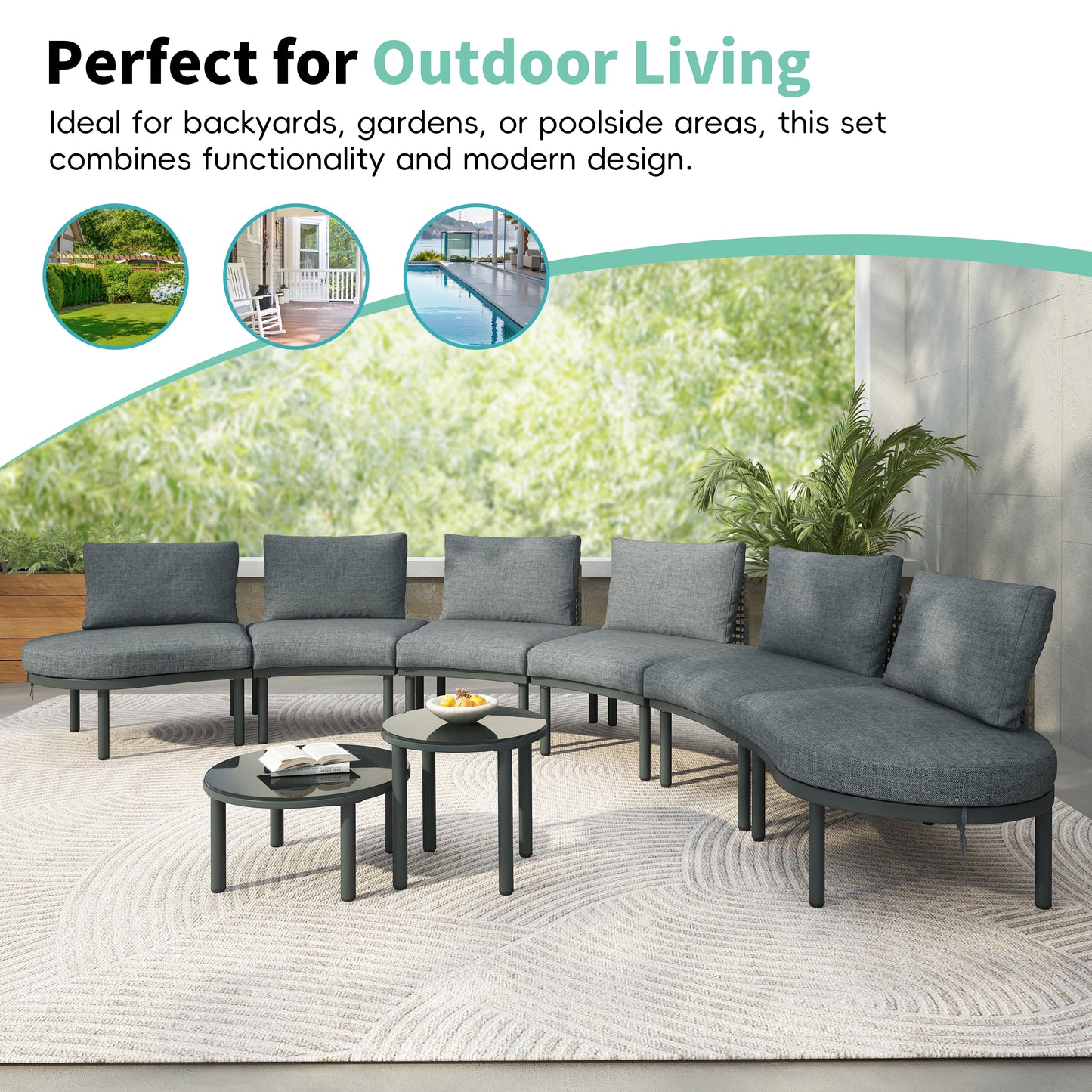 8-Piece Outdoor Sectional Sofa Set with 2 Coffee Tables - Gray