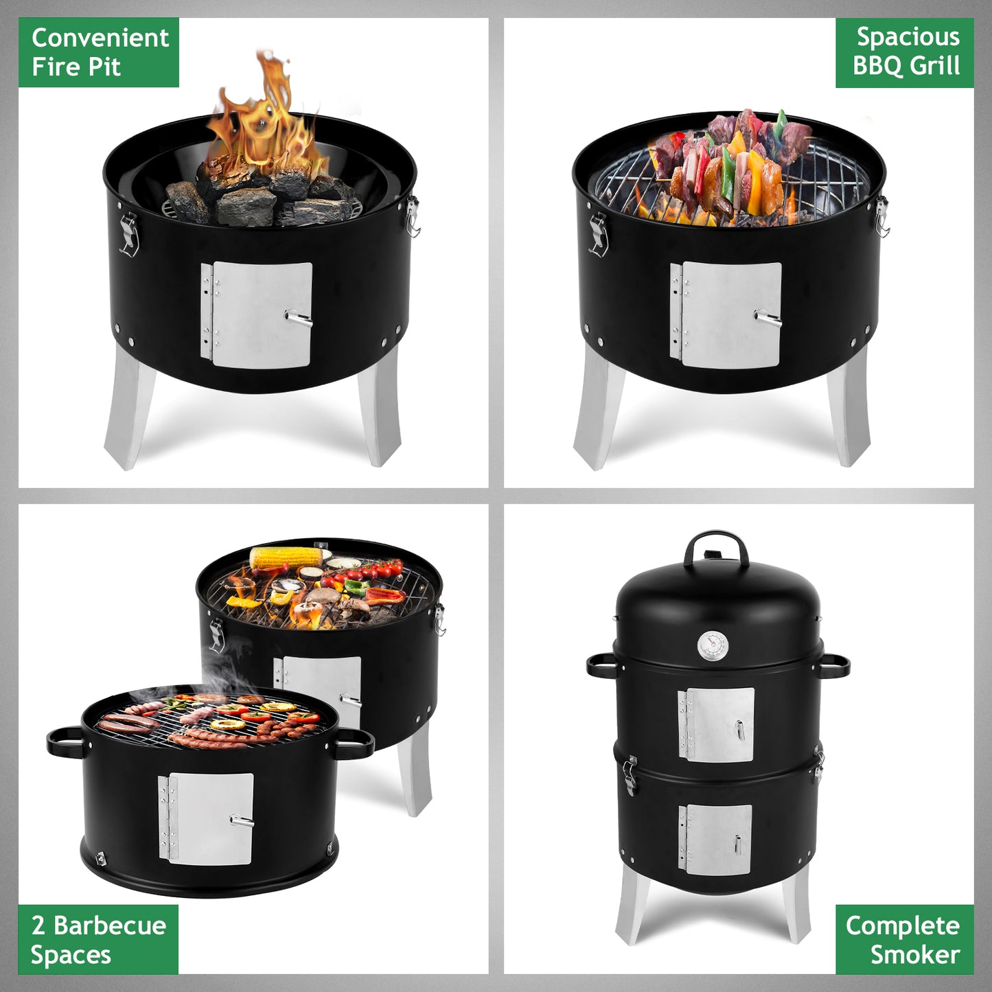 Vertical Charcoal Smoker 18.5 Inch Heavy Duty Portable Outdoor Grill with Thermometer