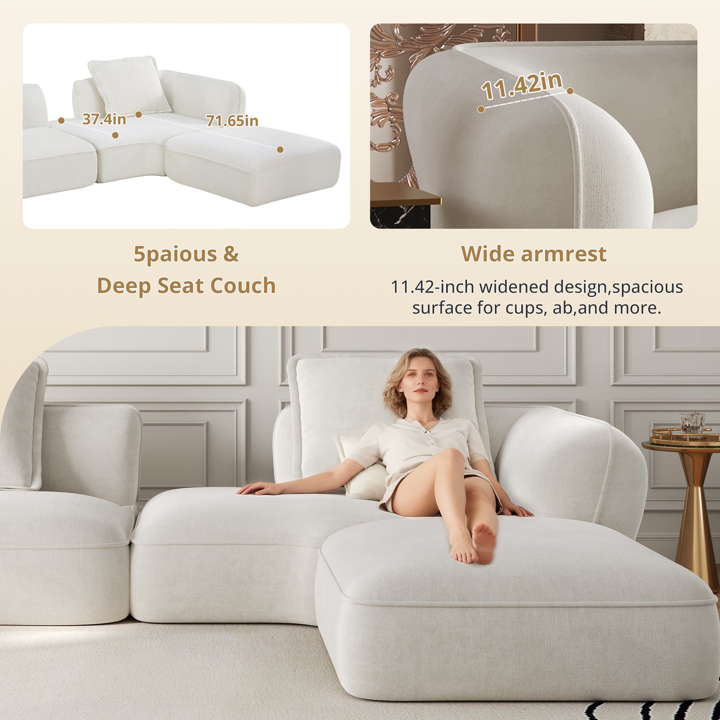 122 Modern L-Shaped Sectional Sofa With High-Density Fully Compressed