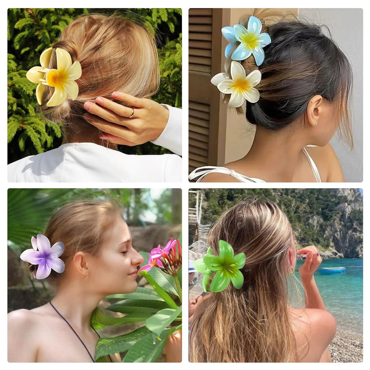 Colorful Plumeria Flower Barrettes - 6 Pc Set