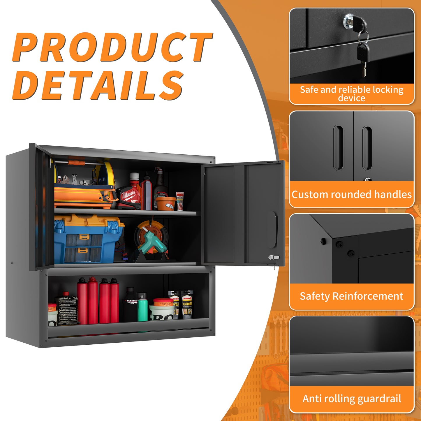 Metal Wall-Mounted Tool Storage Cabinet With Locking Door And 1 Shelf