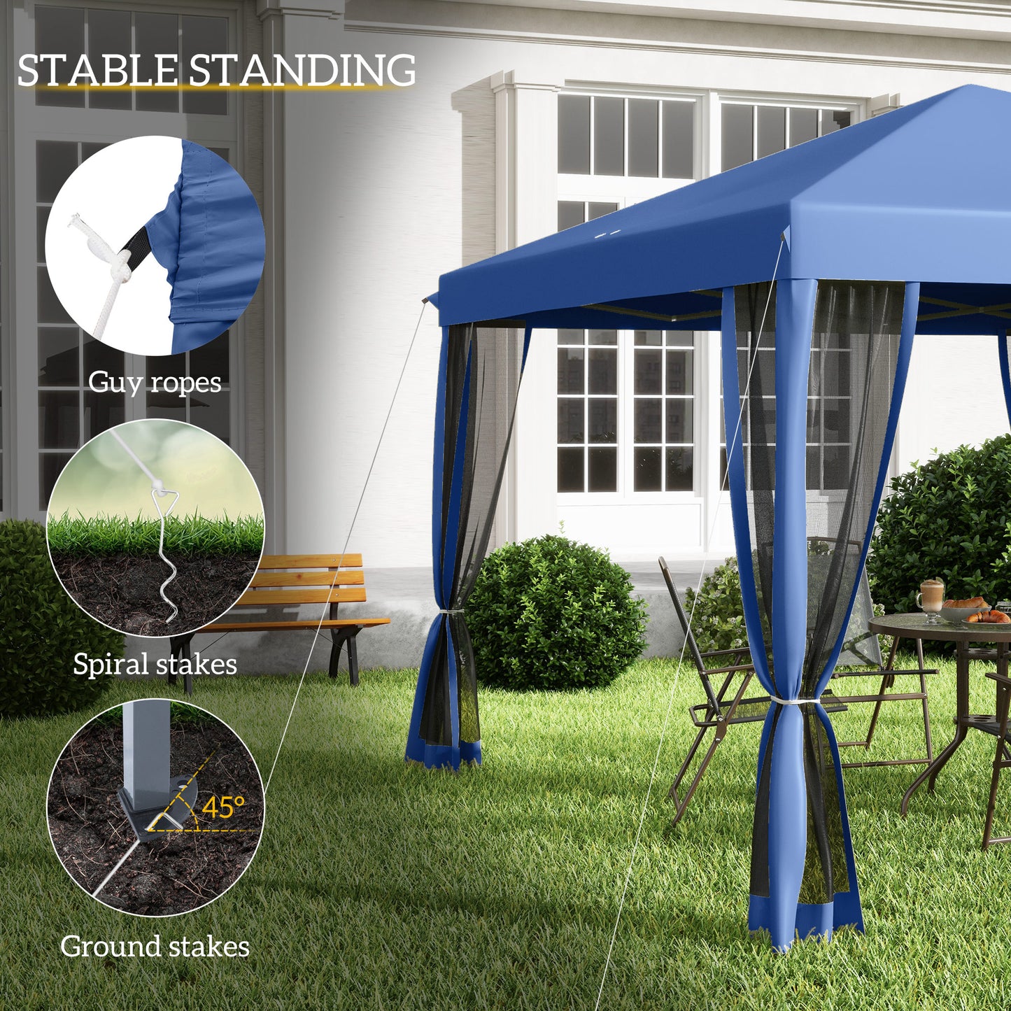 10x10 Pop Up Canopy Tent with Netting - Adjustable Height, Blue