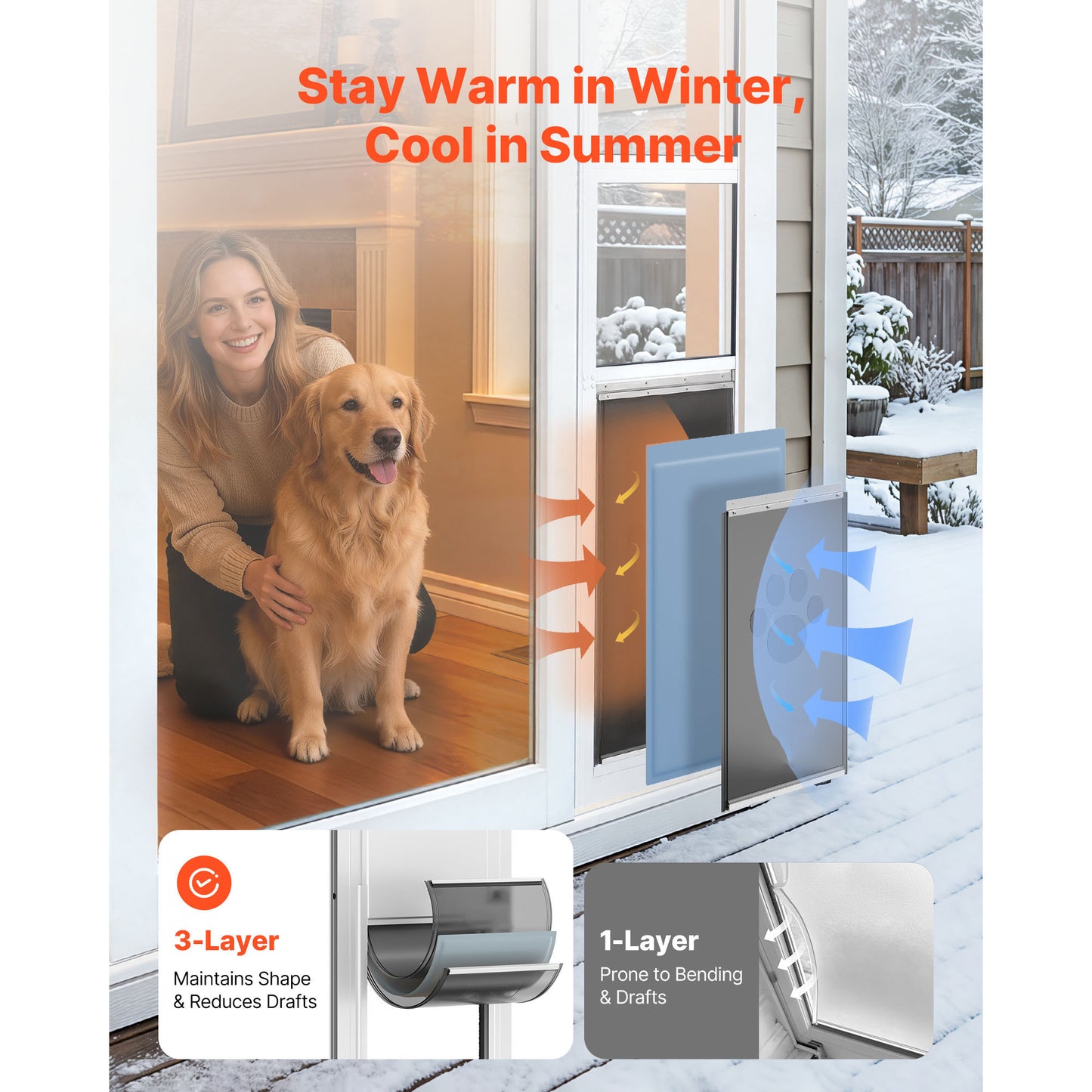 Adjustable Dog Door for Sliding Glass Door - Aluminum Frame, 75-80 Inch, Large Dogs