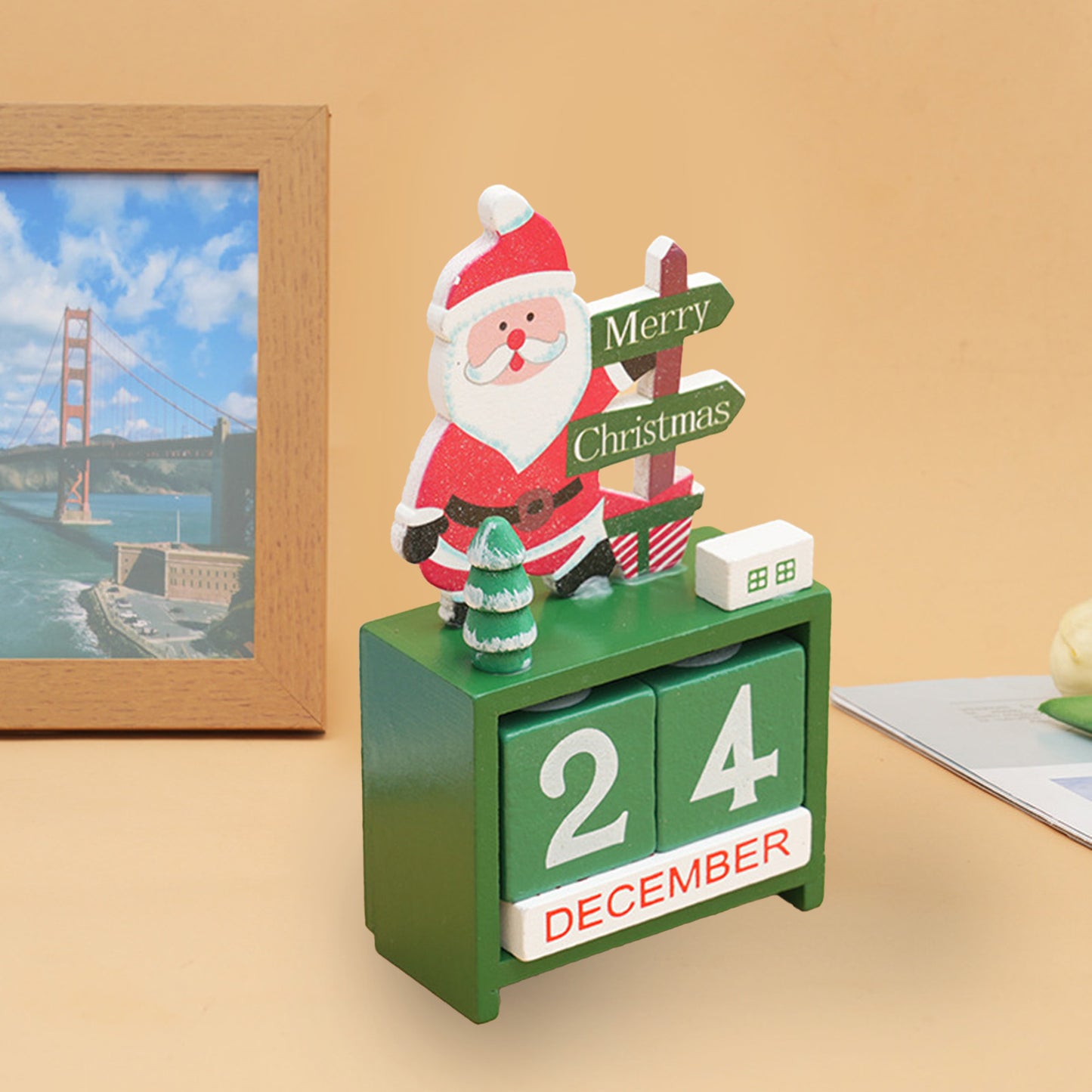Wooden Christmas Desk Calendar - Santa & Tree Design