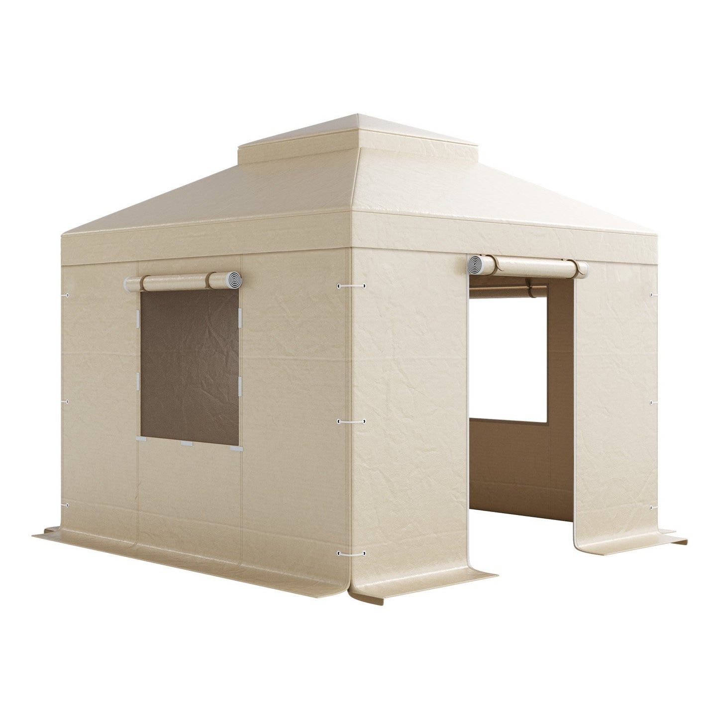 Winter Gazebo Cover for 10x10 Ft Double Roof Garden Gazebos Mesh with Windows - Beige