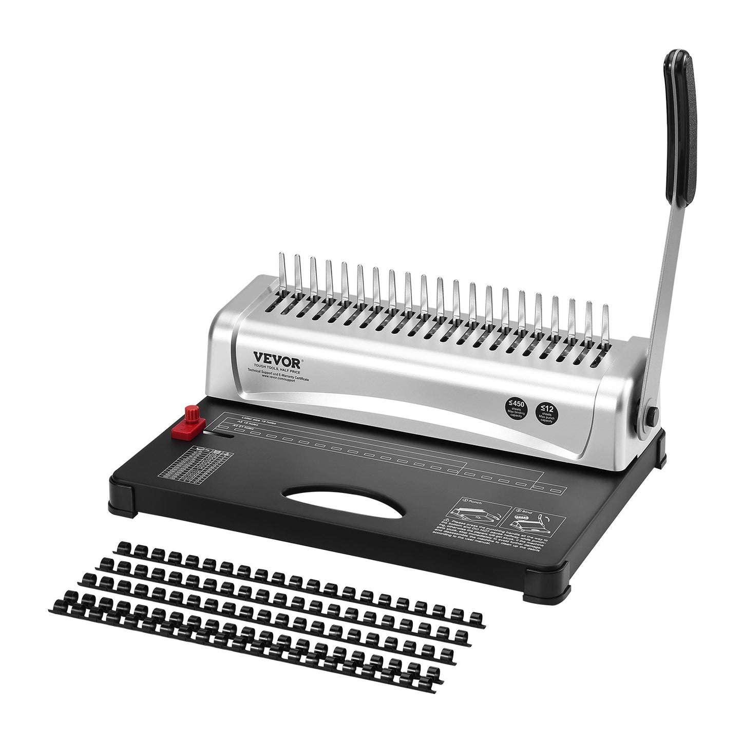 Comb Binding Machine for 450 Sheets - 21-Hole Binder with 100 Spines