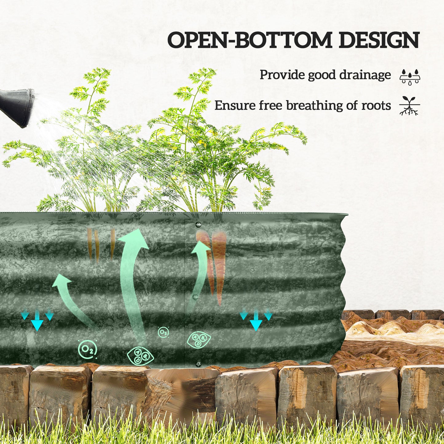 Galvanized Raised Garden Bed Kit - Modular Metal Planter Box with Safety Edging, Green, 595x360x170 mm