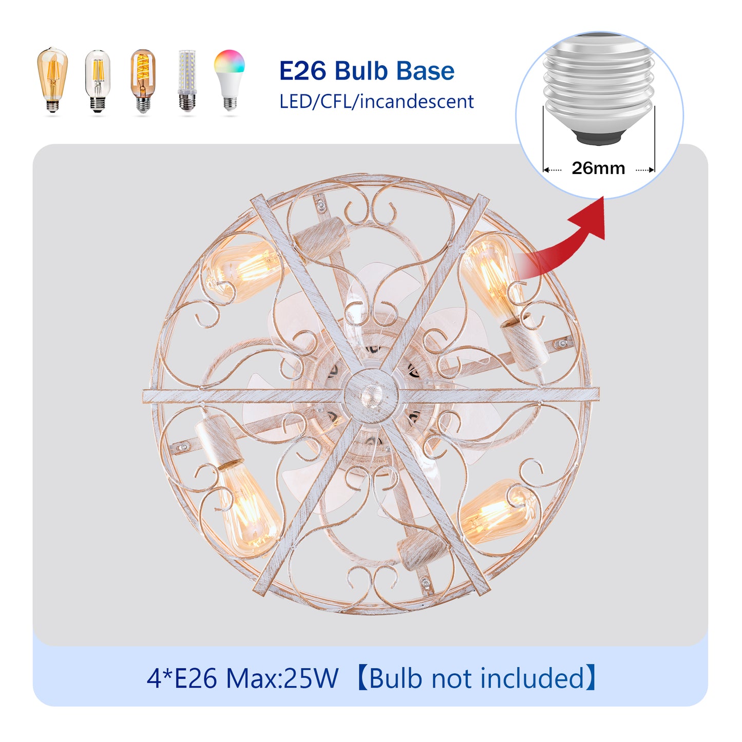 Caged Ceiling Fan with Lights and Remote Control - Reversible DC Motor, 6-Speed, Timing, Antique Bronze, Retro White