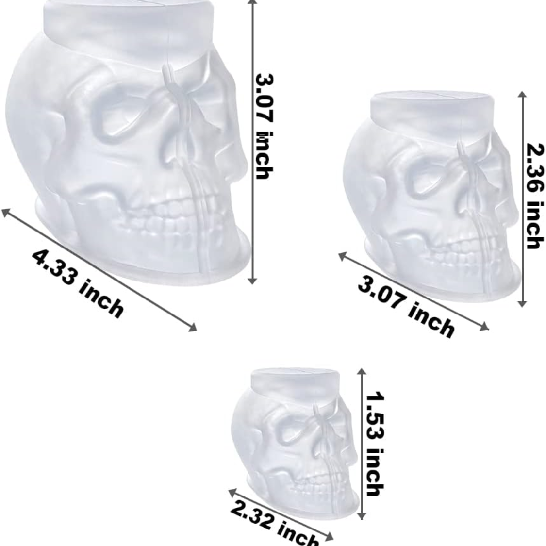 3D Skull Silicone Molds Set - Large, Medium & Small for Resin Craft