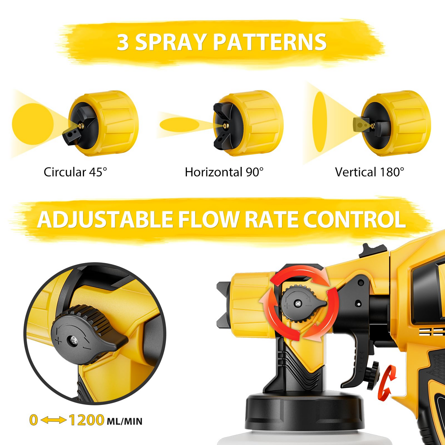 1000W HVLP Electric Spray Gun for House Furniture Cabinets Walls Fences - Yellow