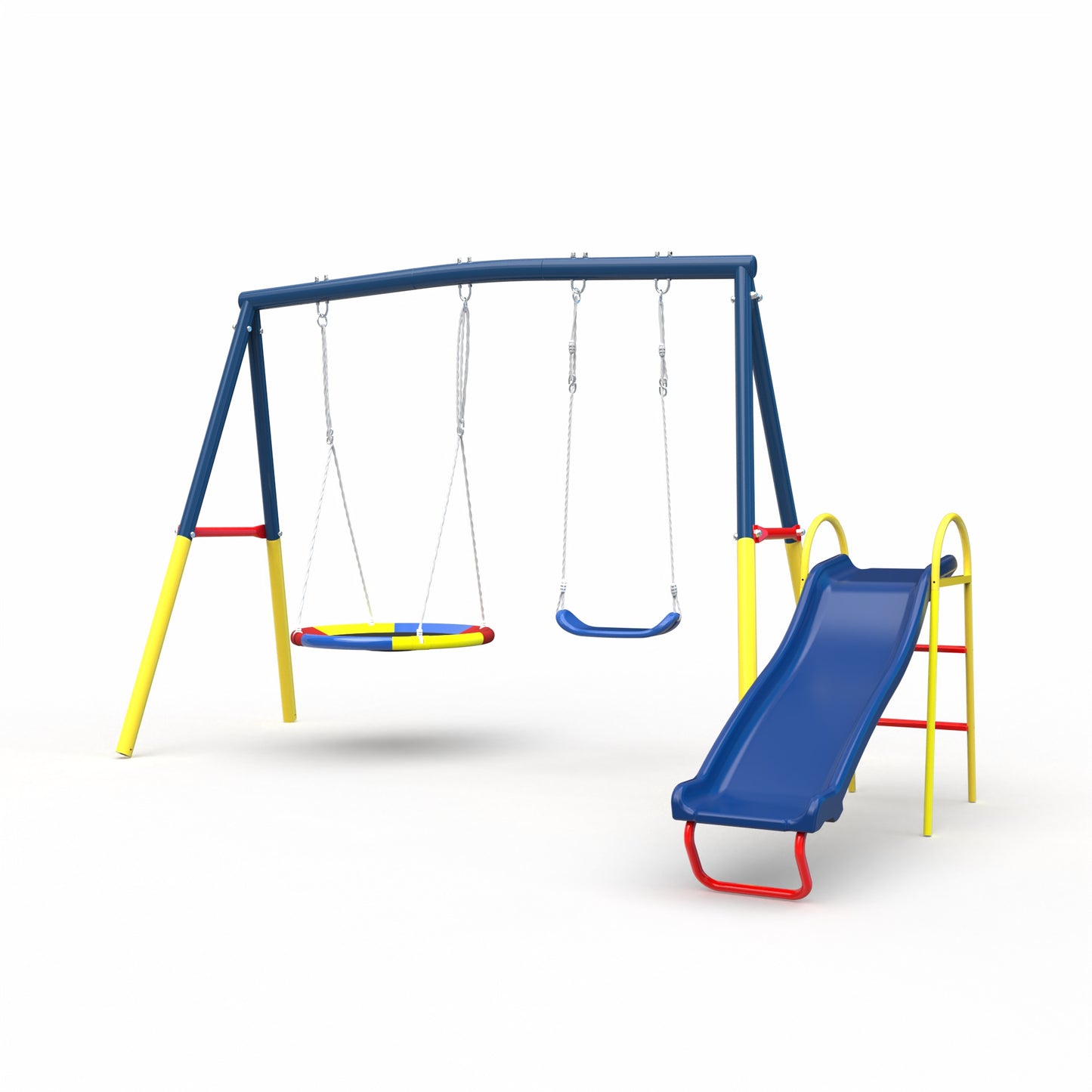 3 in 1 Heavy-Duty Metal Swing Set with Slide - Blue