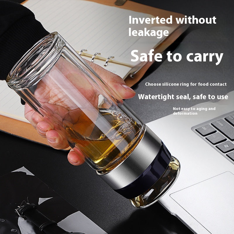 Double Wall Heat-Resistant Glass Tea Cup with Leakproof Seal 280ml