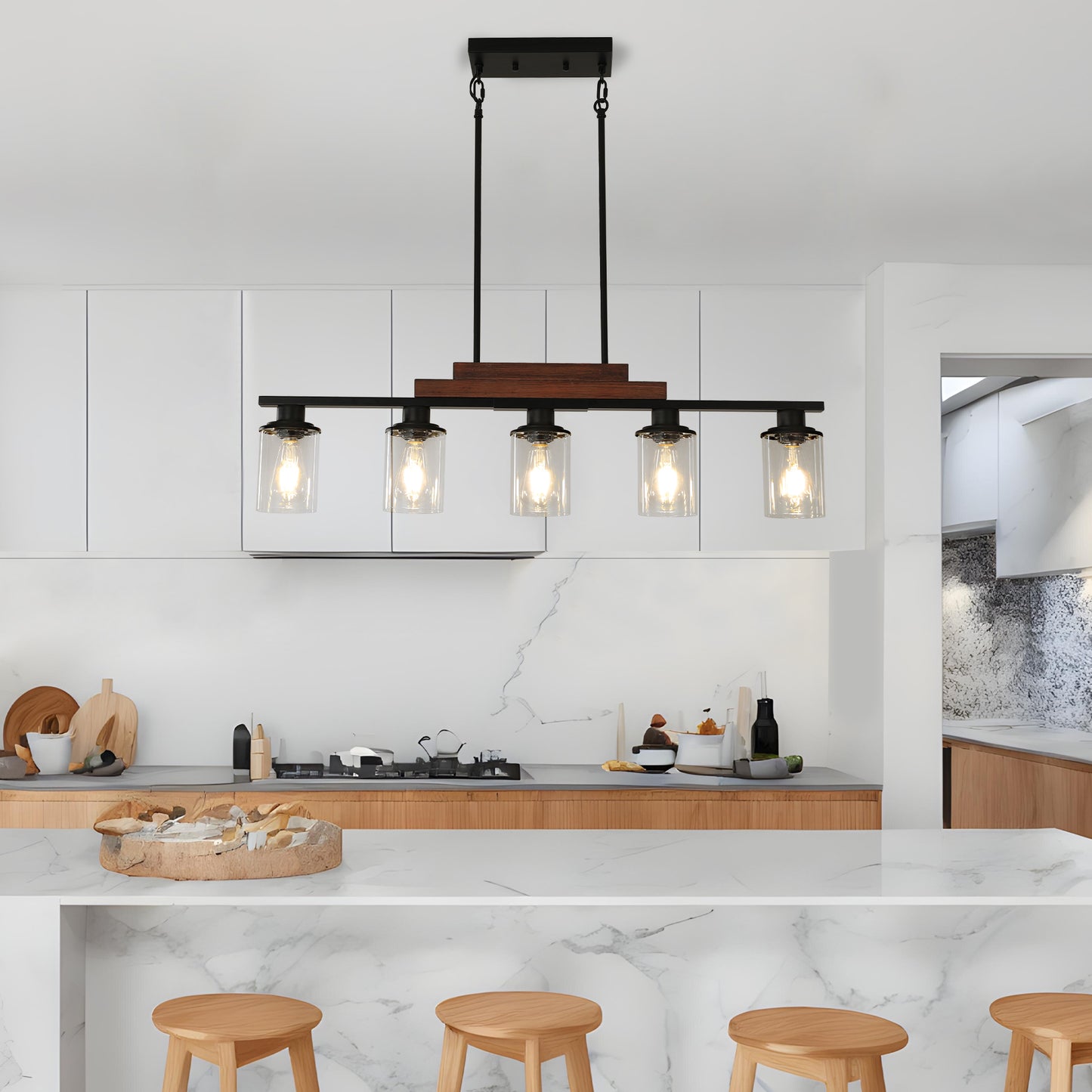 Industrial Farmhouse 5-Light Pendant Chandelier - Adjustable Height