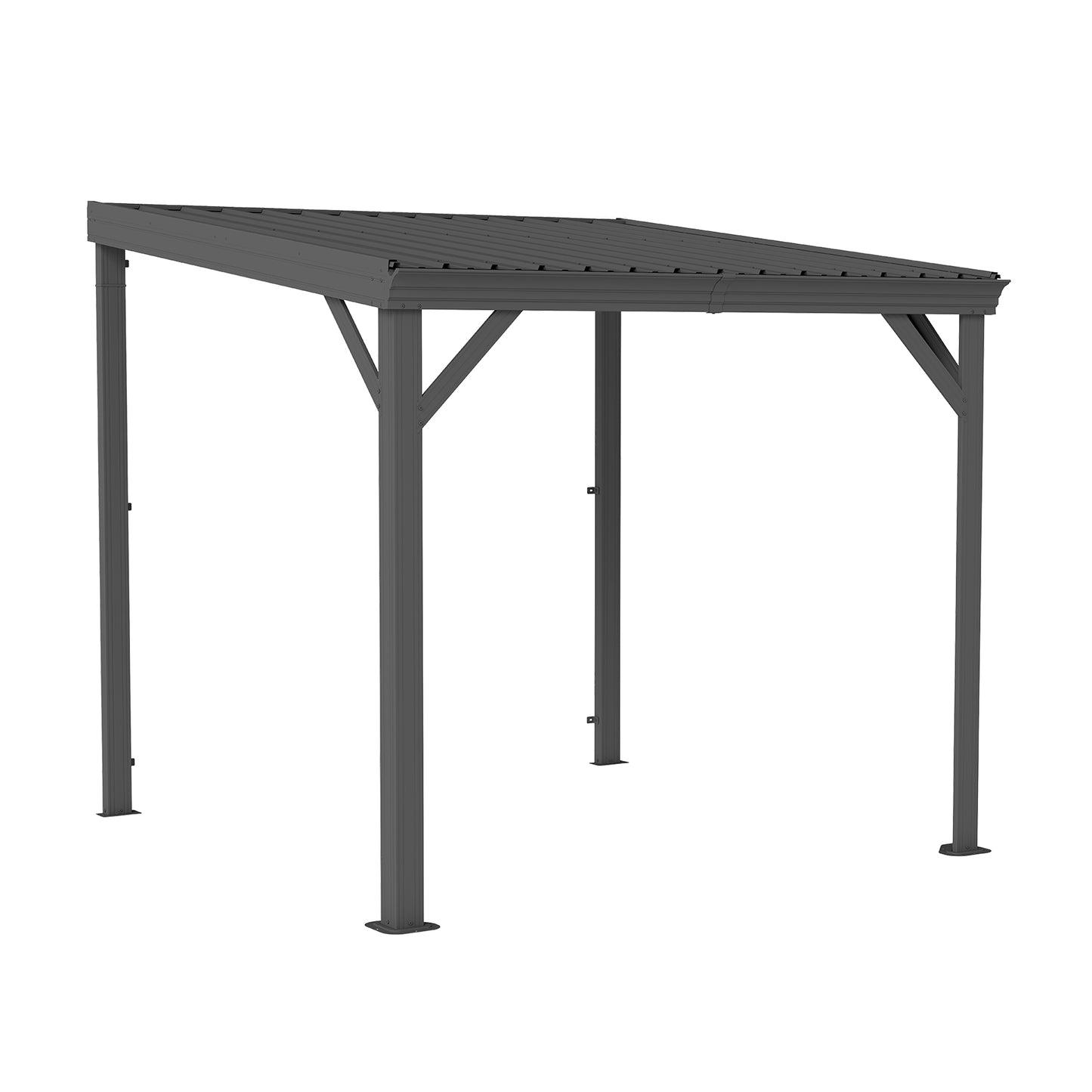 8x8 Lean To Gazebo with Galvanized Steel Sloped Roof Wall-Mounted Patio Cover Gray