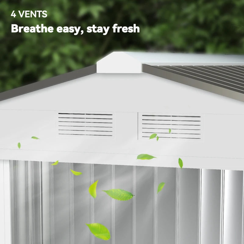 Garden Storage Shed with Double Sliding Doors & Vents - White, 7x4 ft