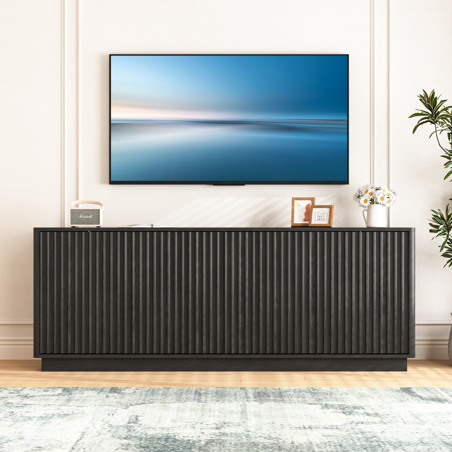 Buffet Storage Cabinet - 62.99" Wooden Sideboard with 4 Doors - Black