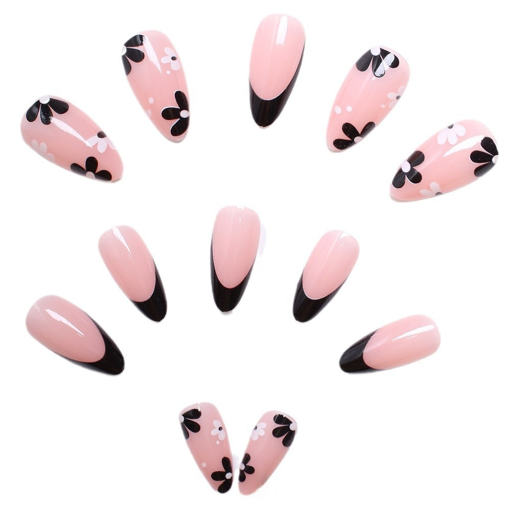 Wearable Nail Tips Set with Flower Designs - Removable Manicure Extensions