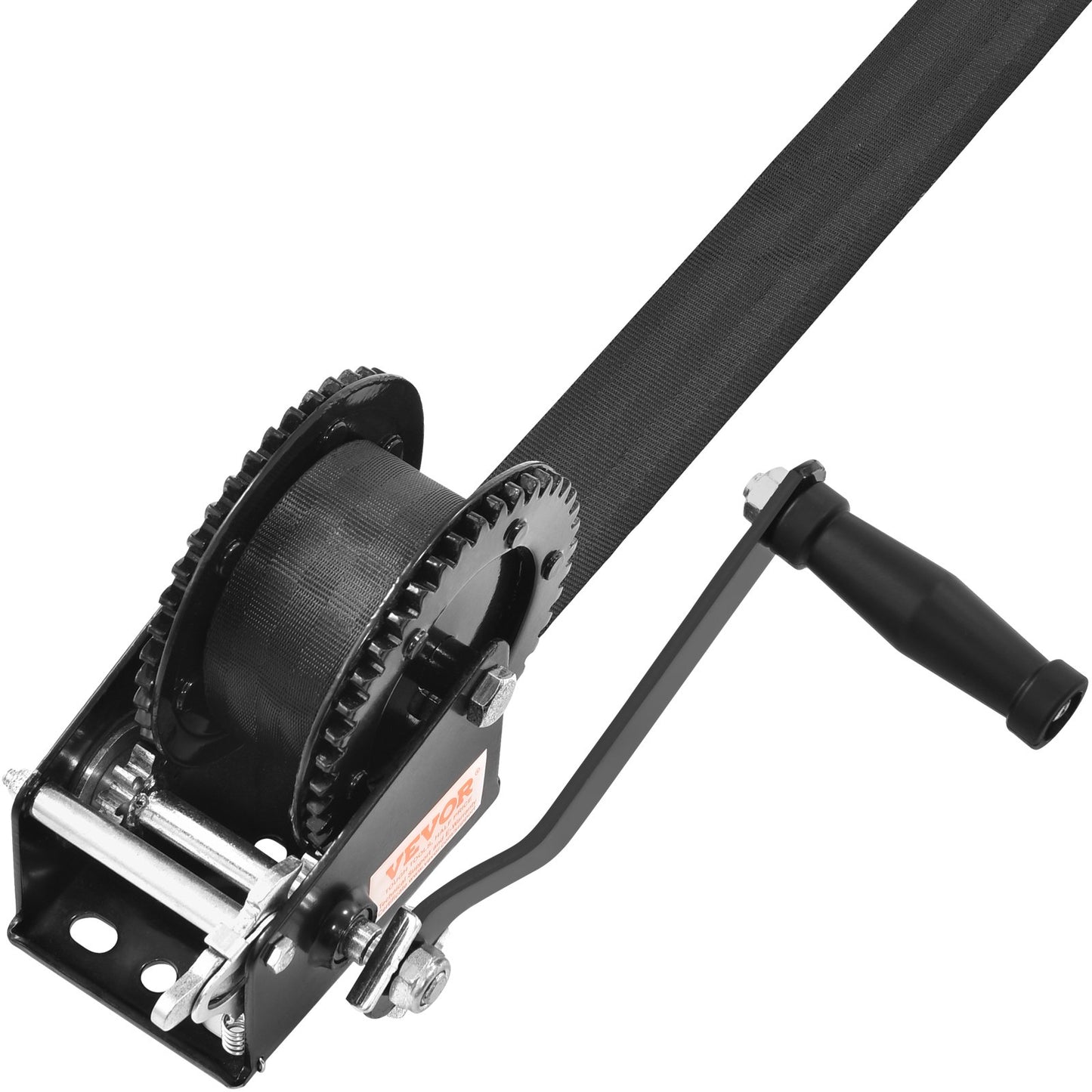 Heavy Duty Hand Winch 2000Lbs Pulling Capacity with 23ft Polyester Strap - Black