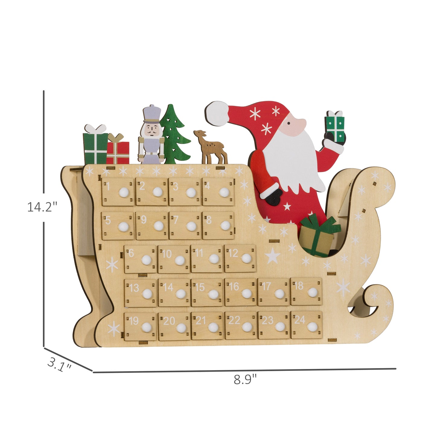 Wooden Christmas Advent Calendar with 24 Drawers - Natural