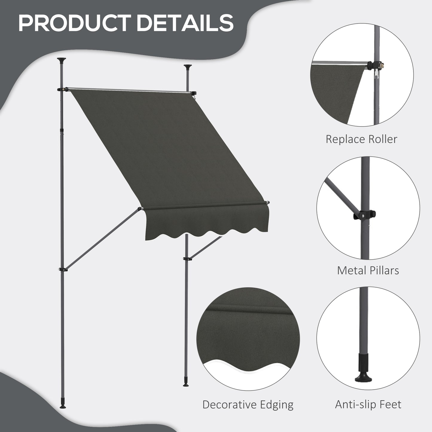 Manual Retractable Awning - UV Resistant Dark Gray Patio Shade