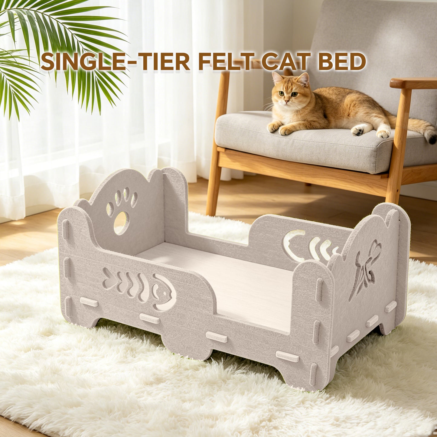 Elevated Felt Cat Bed Frame - Raised Open Pet Lounge with Breathable Platform