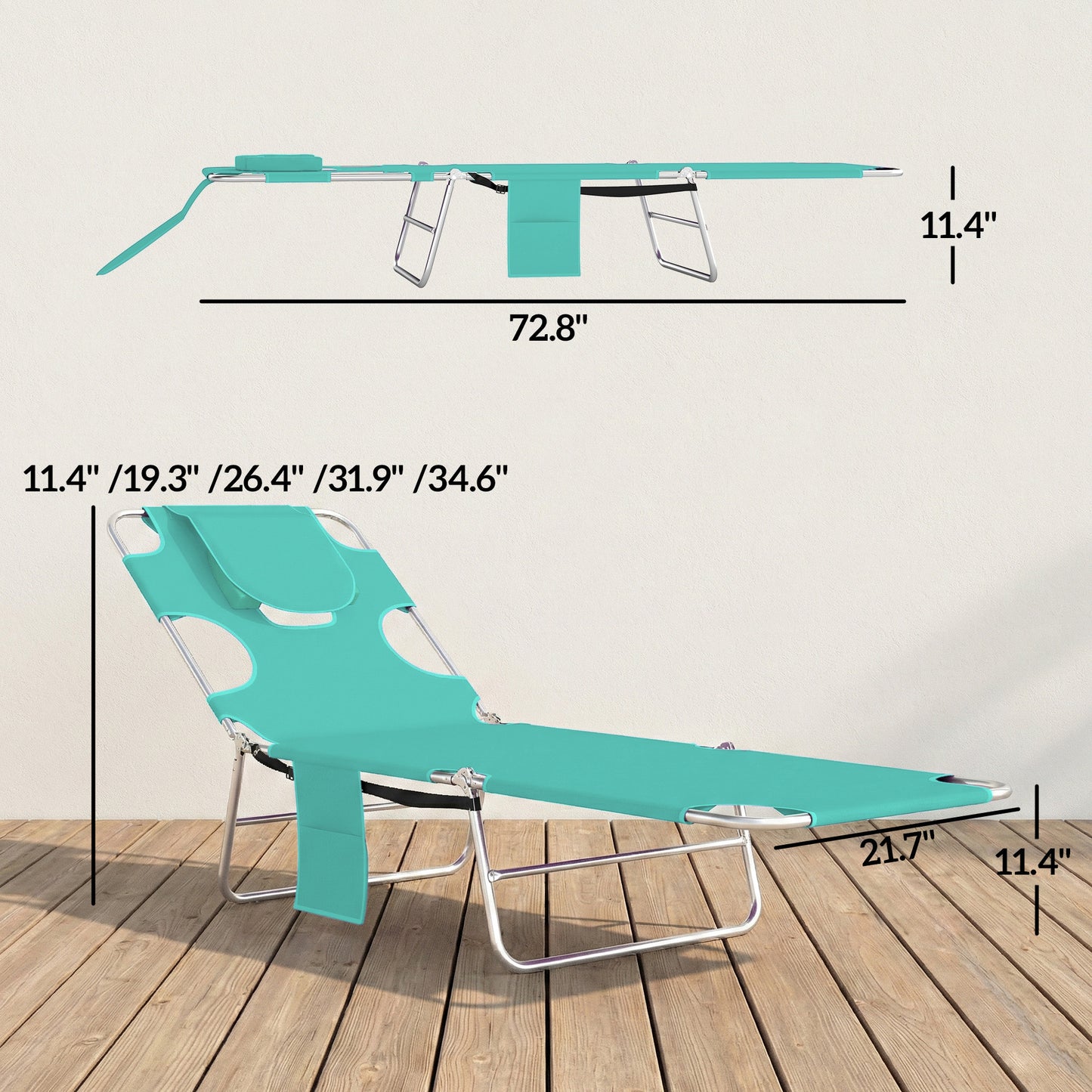 Adjustable Folding Tanning Chair with Face Hole - Light Green