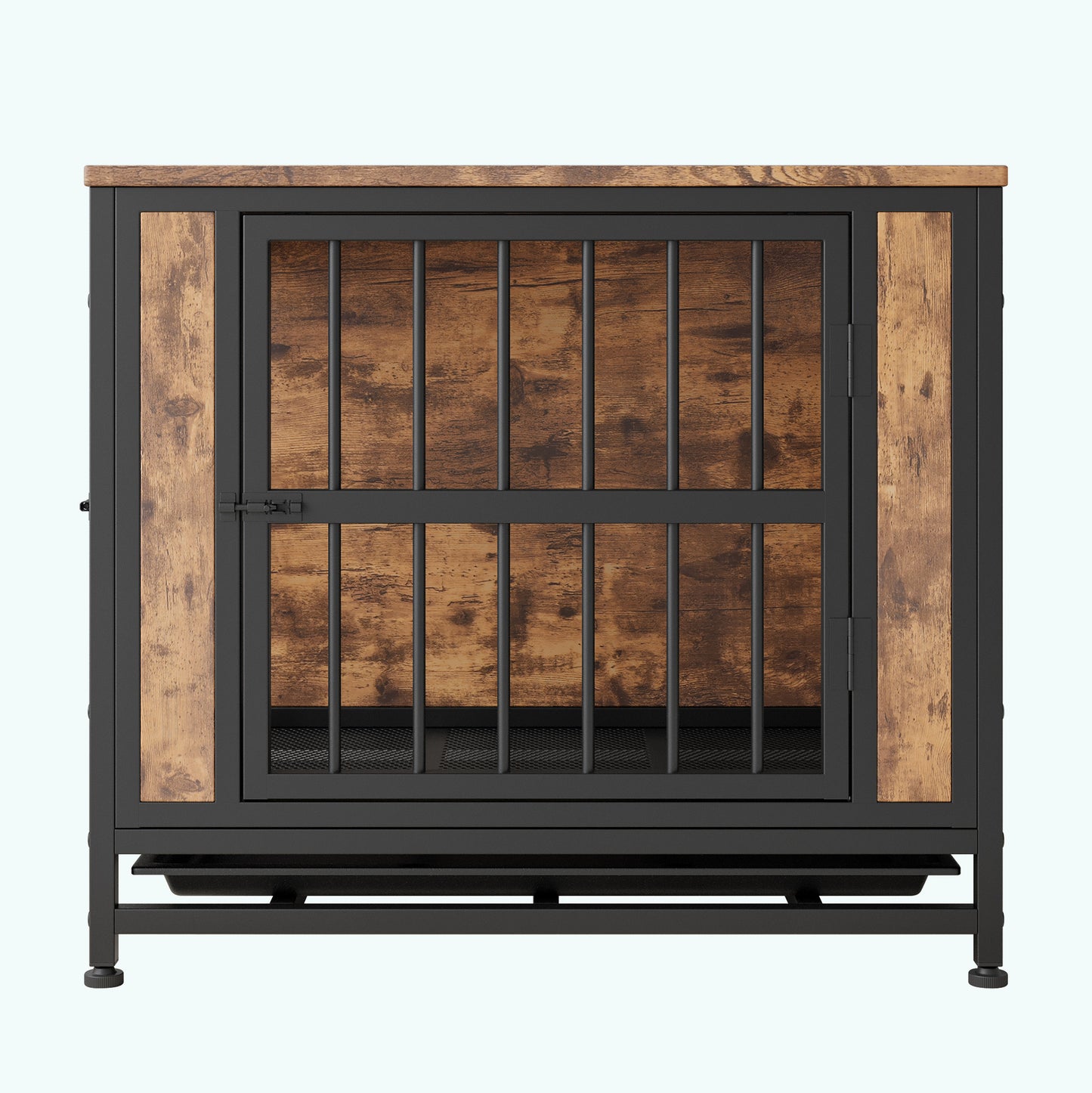 Wooden Dog Crate Table with 2 Sliding Doors - Rustic Brown