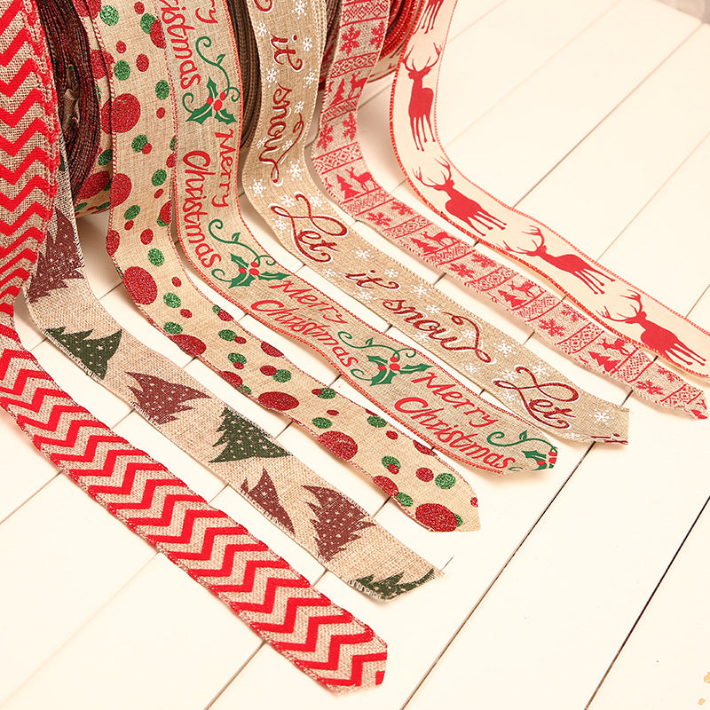 Christmas Linen Ribbon for Holiday Decorations 2M - Festive Craft Material