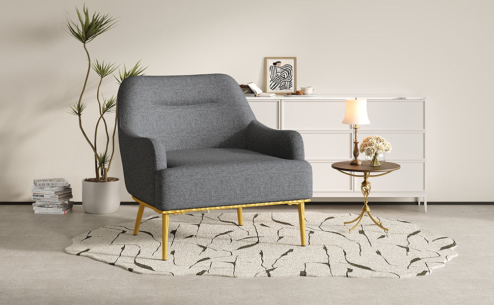Modern Accent Chair with Curved Backrest and Gold Legs - Dark Gray
