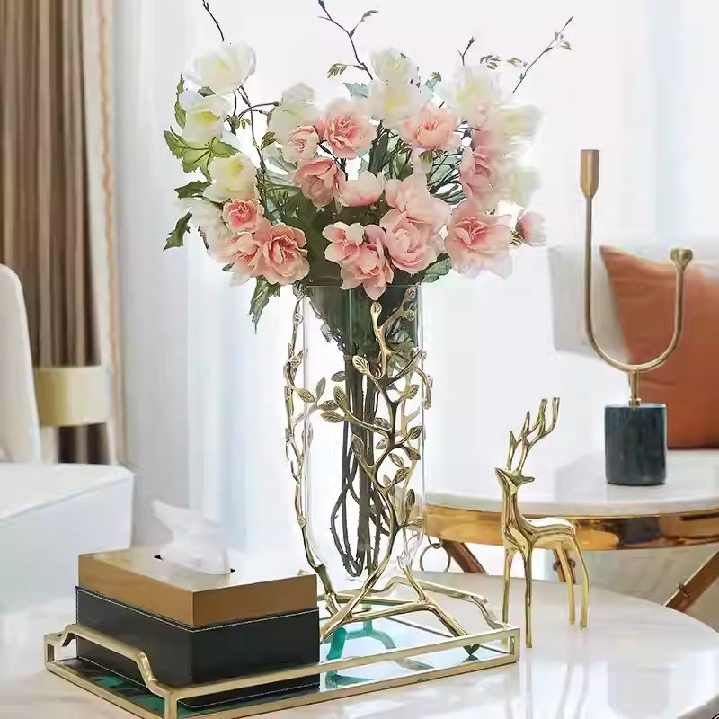 Brass and Glass Living Room TV Cabinet Vase Home Decor