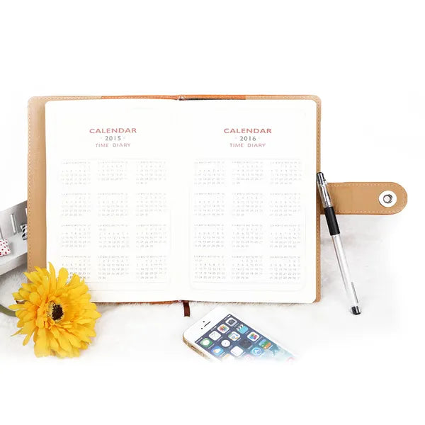 PU Leather Notebook with Calendar & World Map - Orange