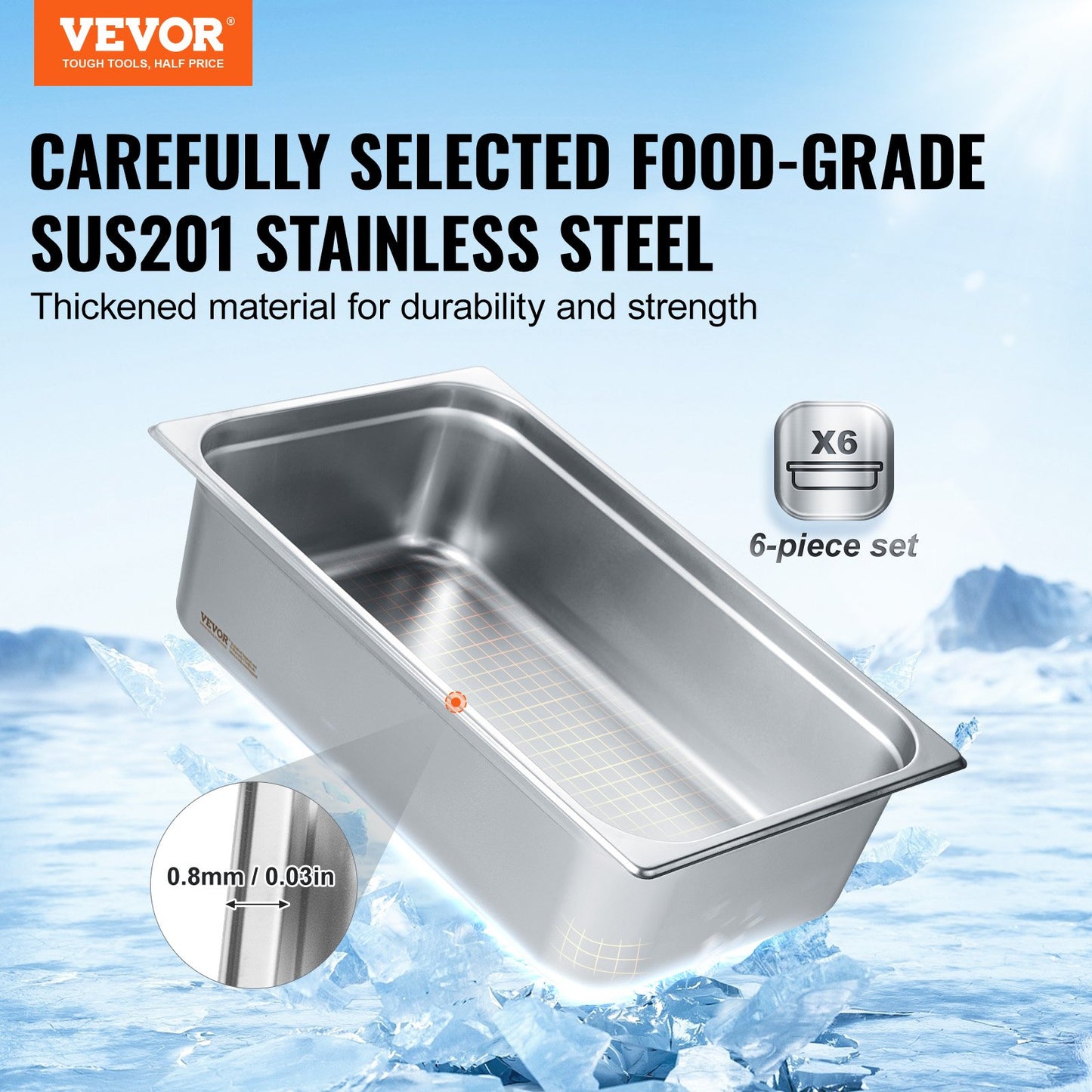 Full-Size Stainless Steel Steam Table Pan - 6 Pack