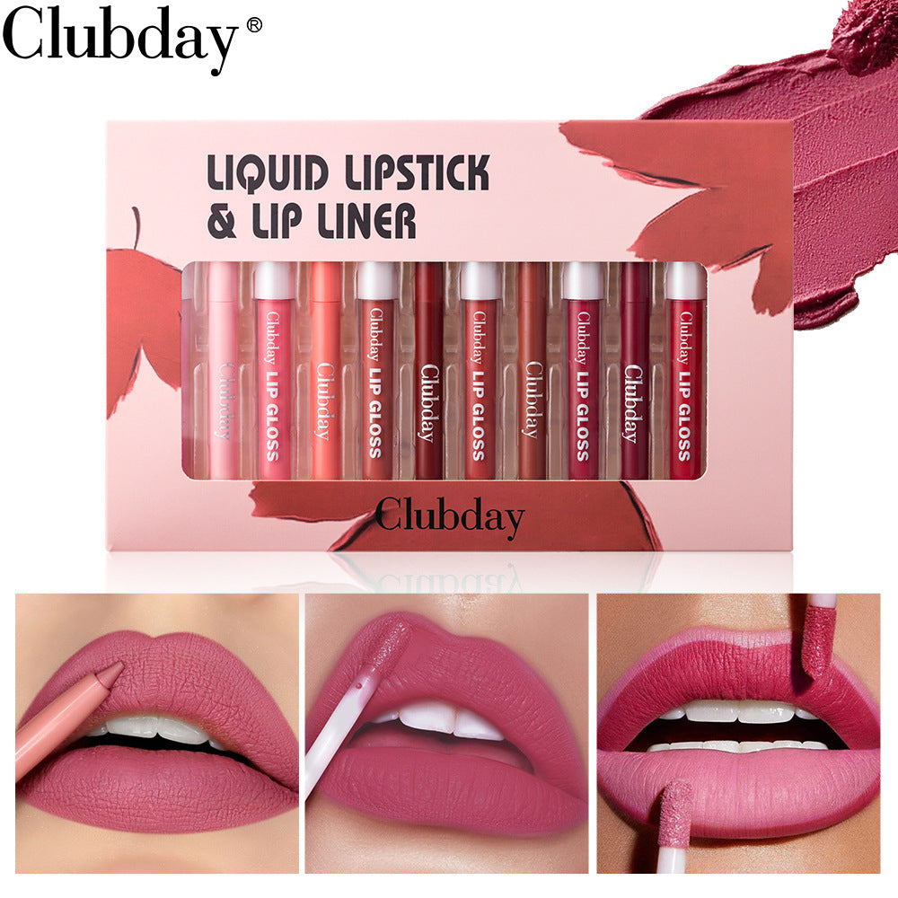 Velvet Matte Lip Glaze and Lip Liner Pen Set - 12 Piece Makeup Collection