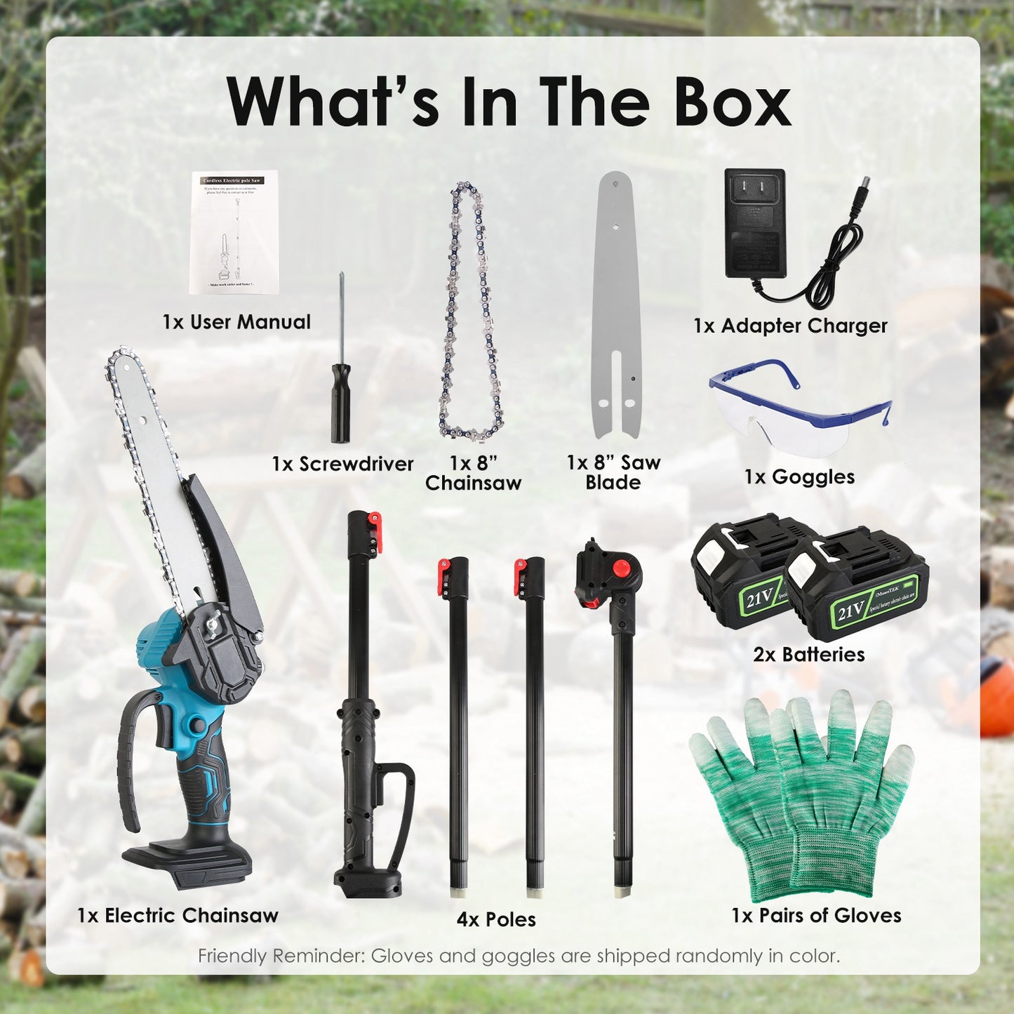 Cordless Pole Saw & Mini Chainsaw with Extension Poles - 21V Battery